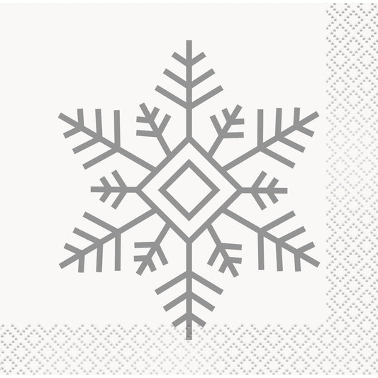 Napkins - Beverage, Silver Snowflakes