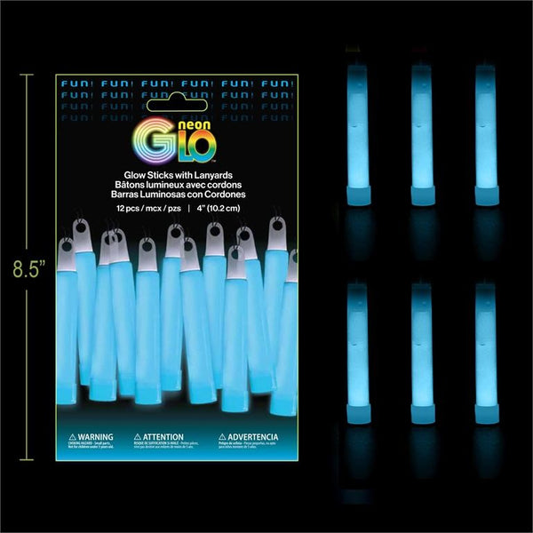 Neon Glo 4" Glow Sticks with Lanyards - Blue