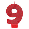 Number 9 Red Glitter Candle