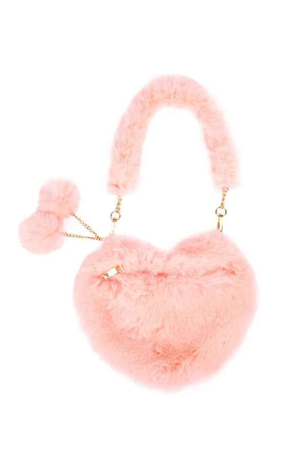 Furry Heart-Shaped Child-Size Purse in Peach Passion