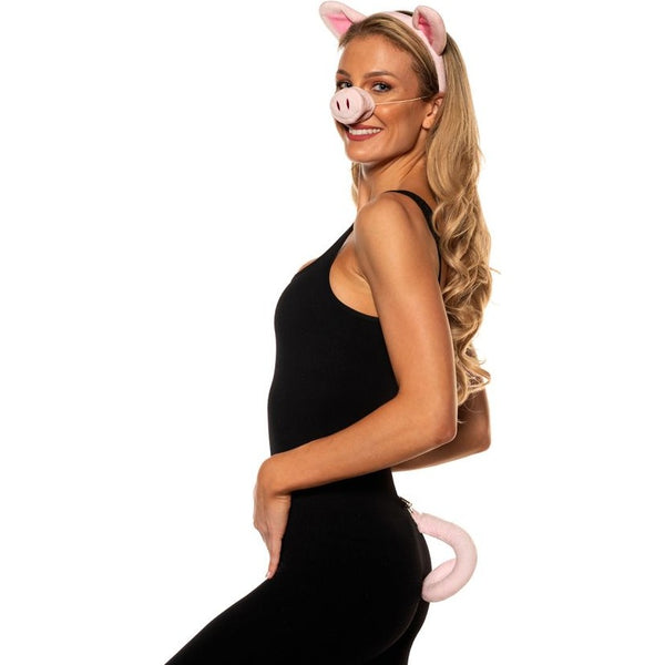 Piglet Headband With Attached Plush Ears, Tail With Attached Clip