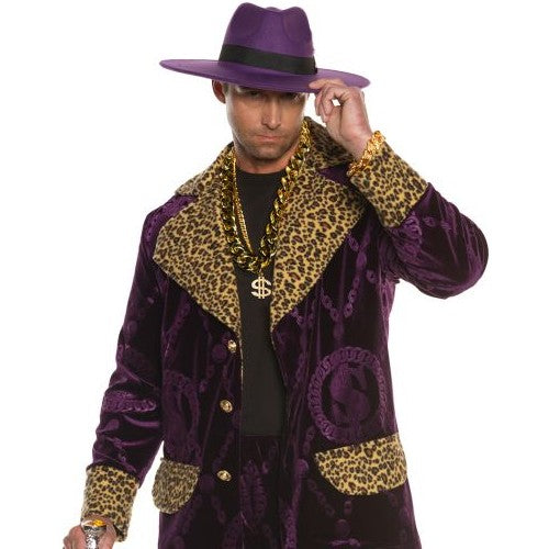 Pimp Kit Purple Flat Hat, Dollar Sign Chain, Thick Chain, Bracelet