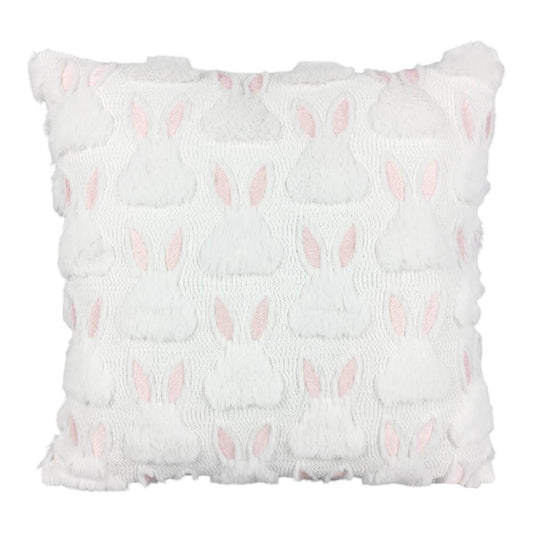 Pink Easter Bunny Embroidered Throw Pillow, 18" x 18"