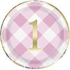 Pink Gingham 1st Birthday 9" Plates, 8 Count