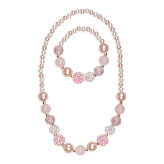 Pinky Pearl Necklace & Bracelet Set, 2pc