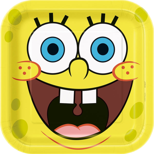 Plates - 8 Spongebob Squarepants, Square, 9"