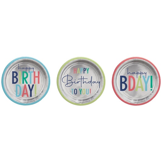 Plates - Birthday, Silver, "Happy Birthday to You!", Assortment, 7", 8 Count