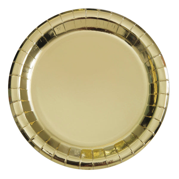 Plates - Gold Foil Round 7" Dessert Plates, 8 Count - Foil Board