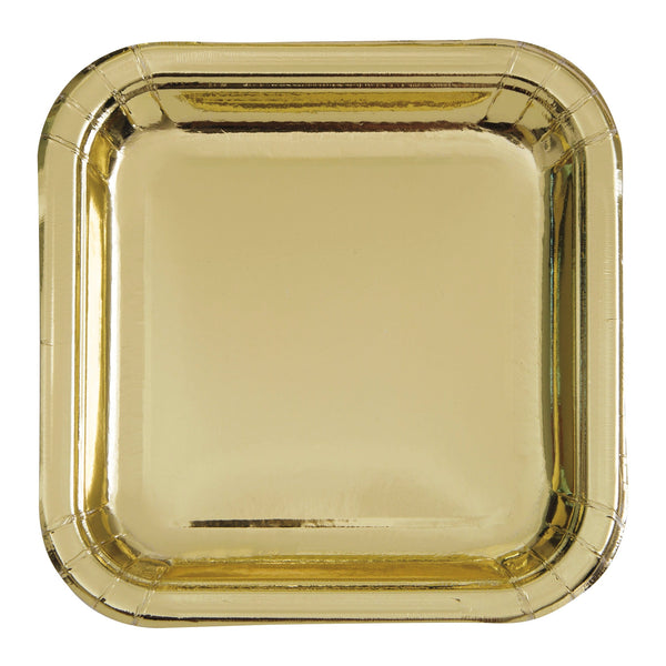 Plates - Gold Foil Square 9" Dinner Plates, 8 Count - Foil Board