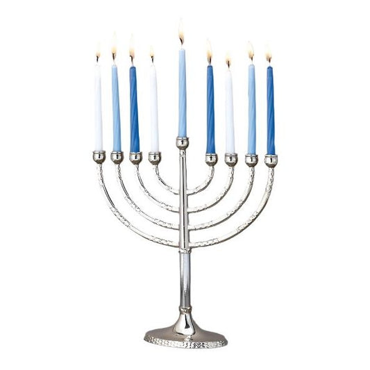 Menorah,Classic Elegance,Plated Alu,Hammered,Silvertone,7" X 8