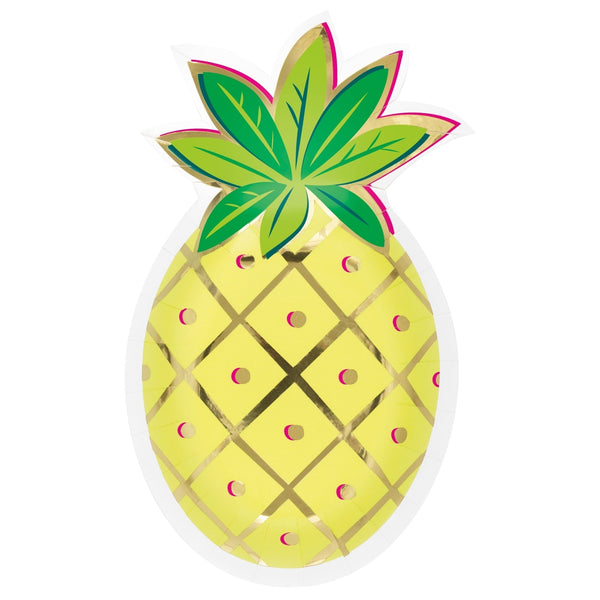 Plates - Pineapple Shaped, Foil Stamped, 8 Count