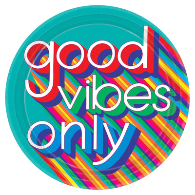 Plates - Rainbow, Round, Good Vibes, 10 1/2', 8 Count