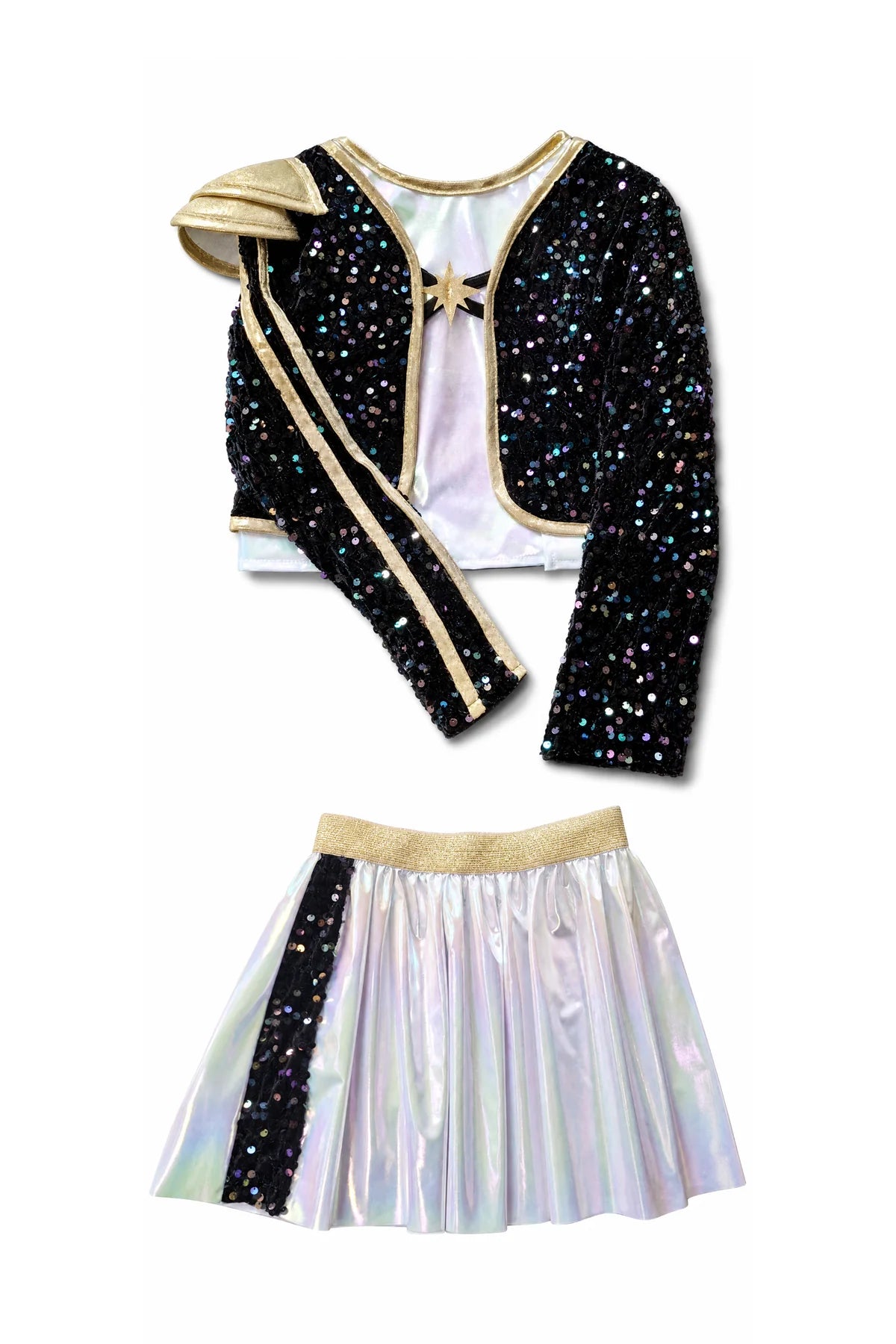 Golden K-Pop Set with Jacket and Attached Shirt & Skirt, Size 9-10