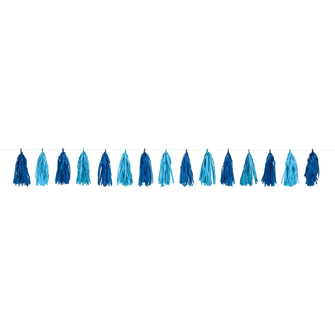 Royal & Light Blue Tissue Tassel Garland – 9ft