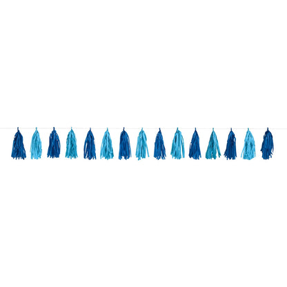 Royal & Light Blue Tissue Tassel Garland – 9ft