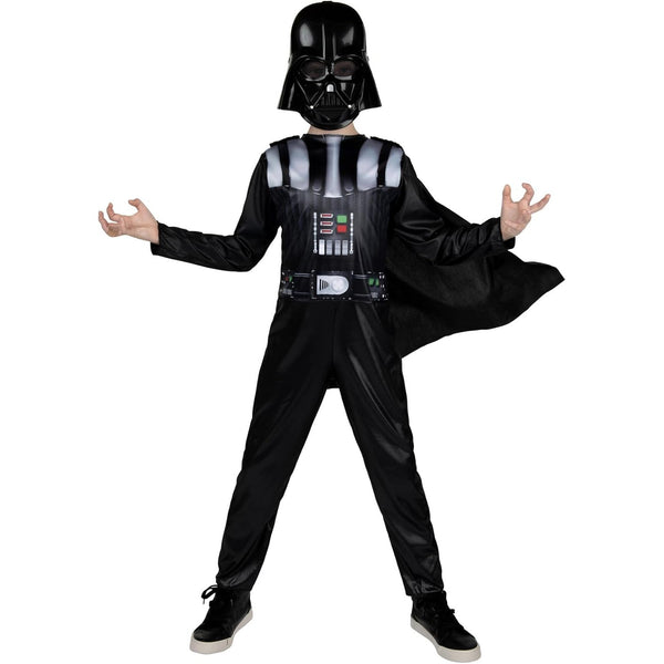 STAR WARS OFFICIAL DARTH VADER HALLOWEEN COSTUME FOR KIDS - Jumpsuit with Detachable Cape and 3D Half Mask