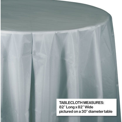 Shimmering Silver Plastic Octagon Round Table Cover - 82" 1CT