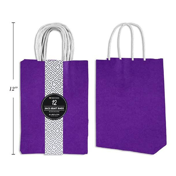 Small Purple Kraft Gift Bag, Set of 12