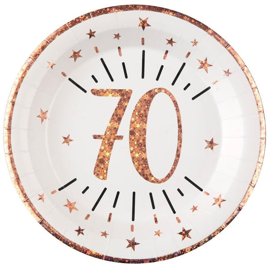 Sparkling Pink 70th Plates, Set of 10