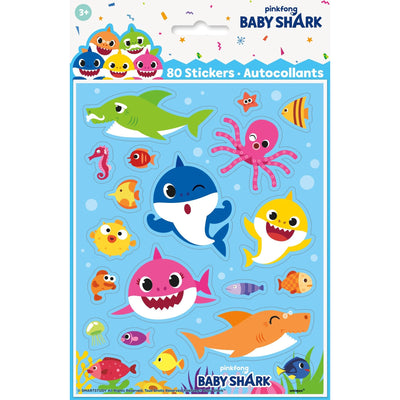Baby Shark Sticker Sheet, 4 Sheets of 20 Stickers