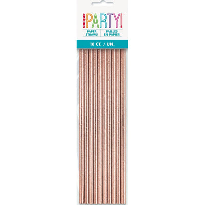 Straws - Paper and Foil, Rose Gold, 10 Count