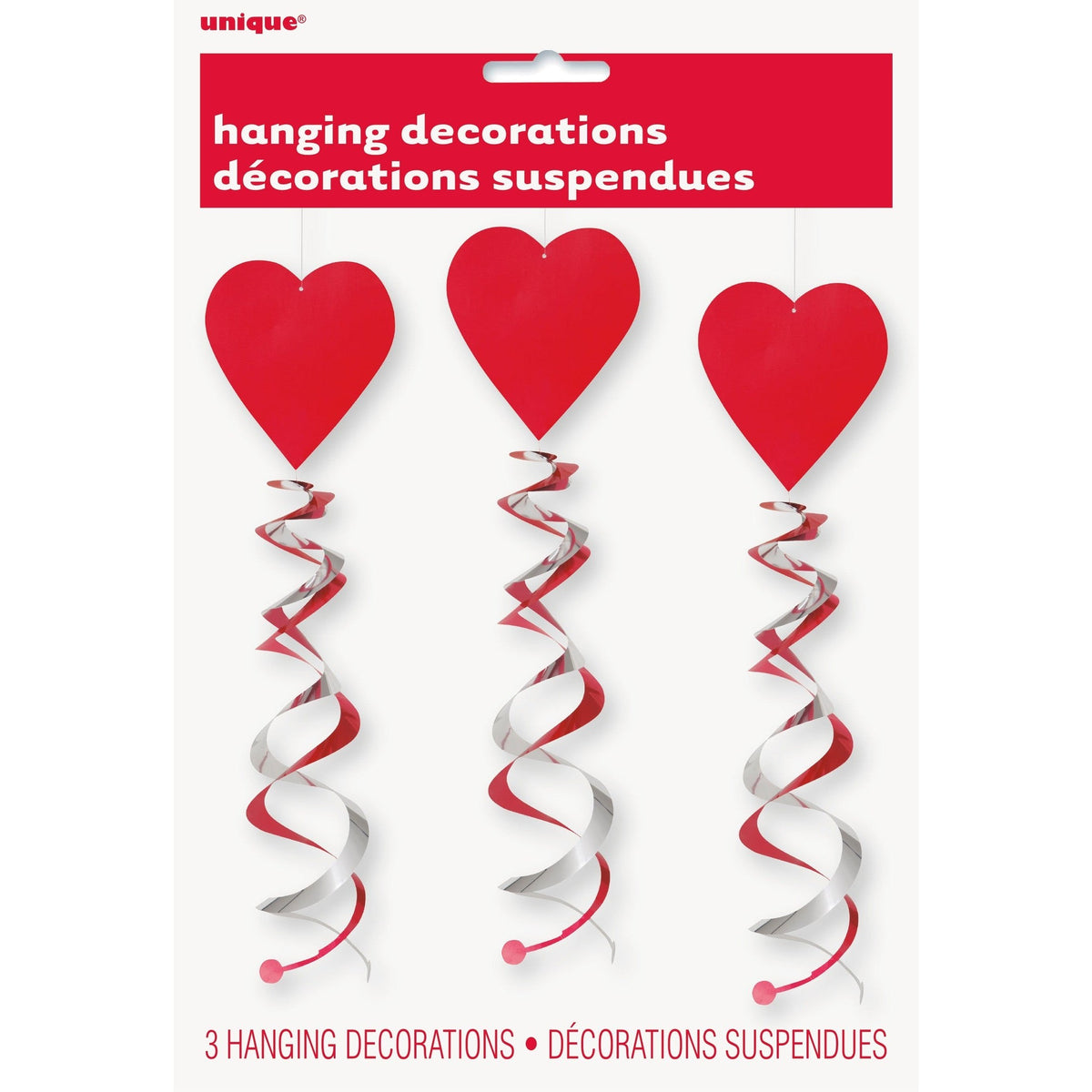 Swirl Decoration - Hanging, Valentine's Day Hearts with Streamers