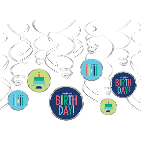 Swirl Decorations - Modern Birthday, 12 Piece
