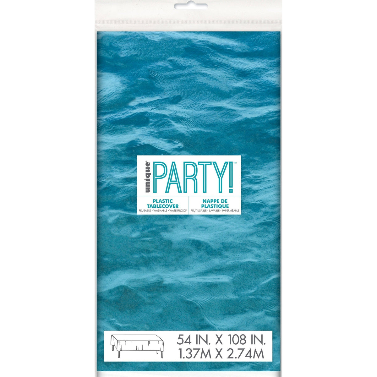 Table Cover - Plastic, Blue Ocean Waves, Rectangular, 54" x 108"
