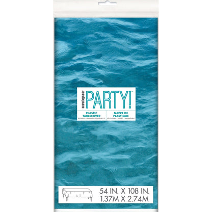 Table Cover - Plastic, Blue Ocean Waves, Rectangular, 54" x 108"