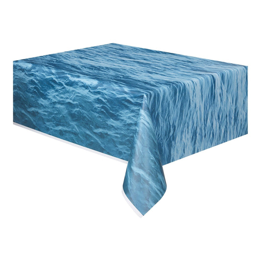 Table Cover - Plastic, Blue Ocean Waves, Rectangular, 54" x 108"