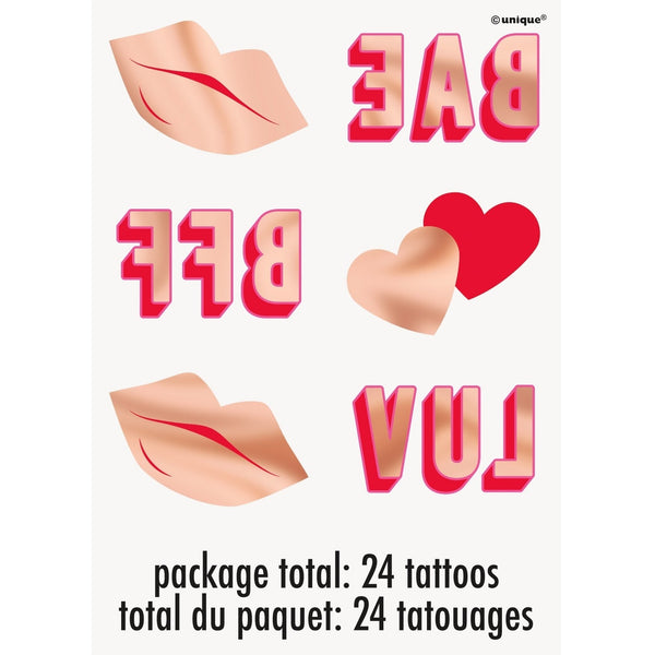 Tattoos - Foil, Valentines Day, 24 Count