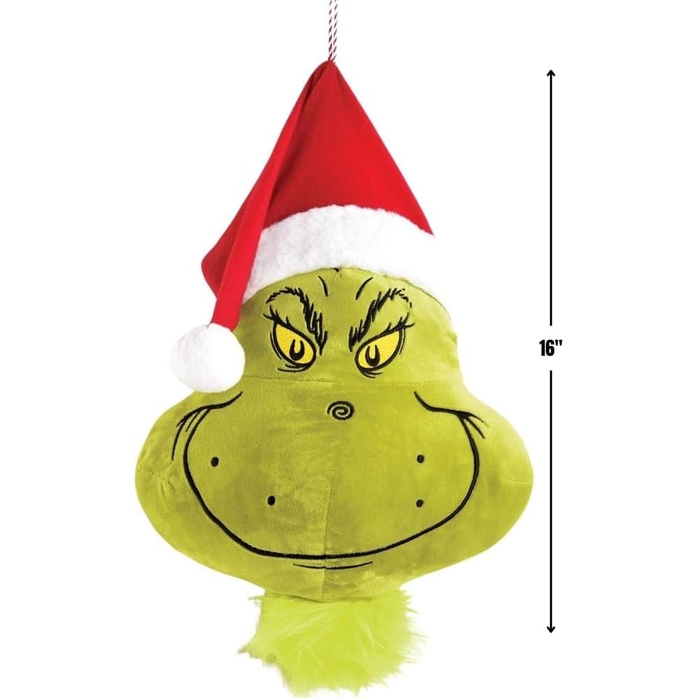 The Grinch Head With Santa Hat Plush Door Hanger - 1 Piece