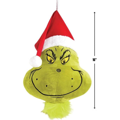 The Grinch Head With Santa Hat Plush Door Hanger - 1 Piece