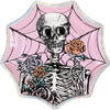 Unique Pink Floral Skulls Halloween Spiderweb-Shaped Dessert Plates - 8.25" Pack of 8 - Iridescent Foil Stamping, Perfect for Halloween Treats and Spooky Celebrations
