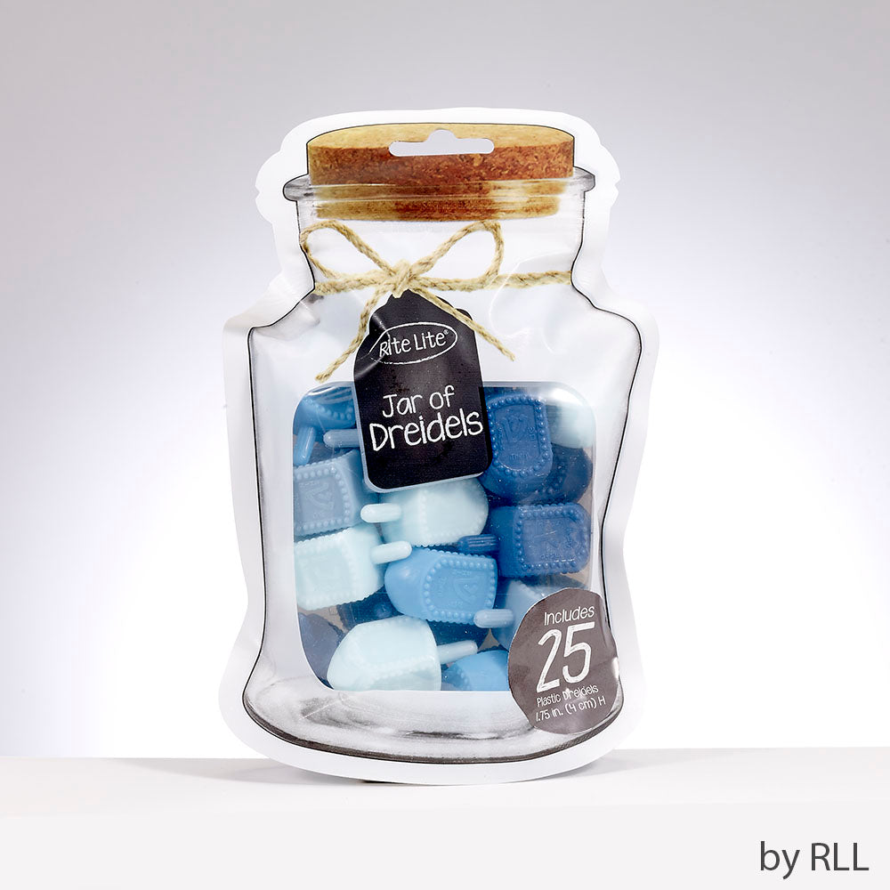 Hanukkah "Jar of Driedels," Set of 25 Plastic Driedels in Shades of Blue