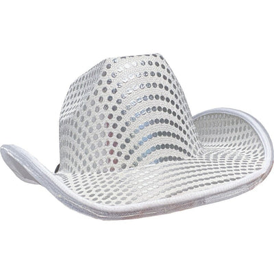 White Sequin Cowboy Hat with LED Trim