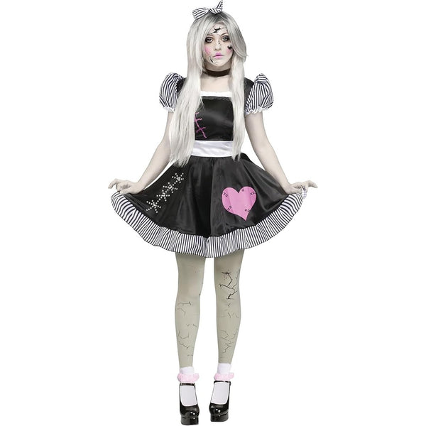 Women's Broken Doll Adult Costume, Black/White, Medium/Large Med 10-14