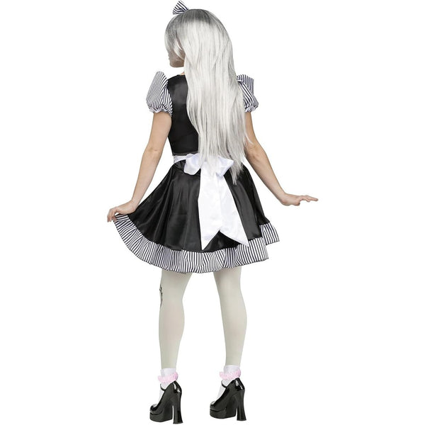 Women's Broken Doll Adult Costume, Black/White, Medium/Large Med 10-14