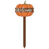 Yard Stake - Orange, MDF, "Welcome" Pumpkin, 30"