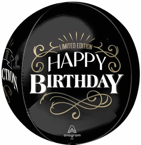 Happy Birthday Black & Gold 16" Orbz Balloon