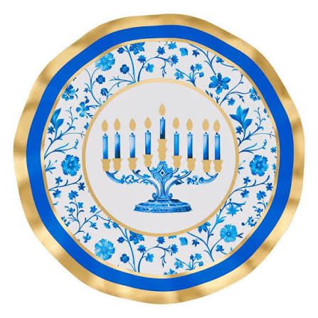 Hanukkah 7" Round Trimmed Border Salad Plates, 8 per Set