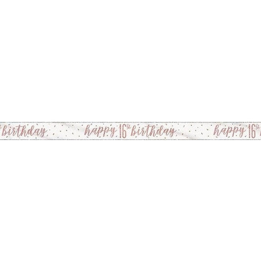 1 9Ft Glitz Rose Gold Foil Banner " Happy 16Th Birthday"