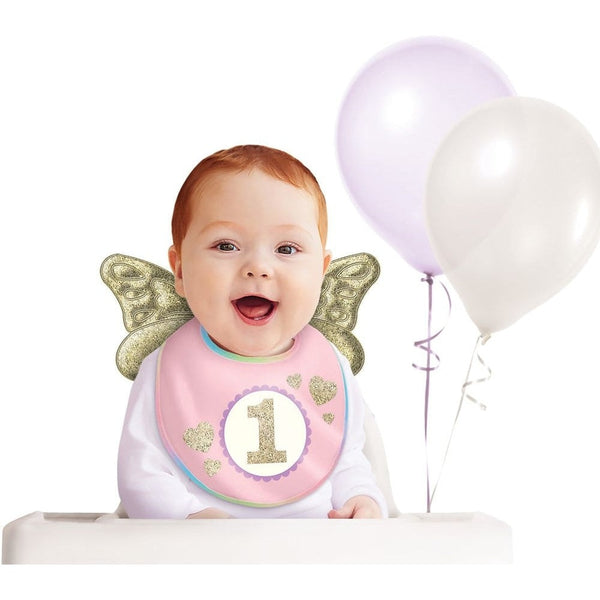1St Birthday Pink Bib W/ Wings