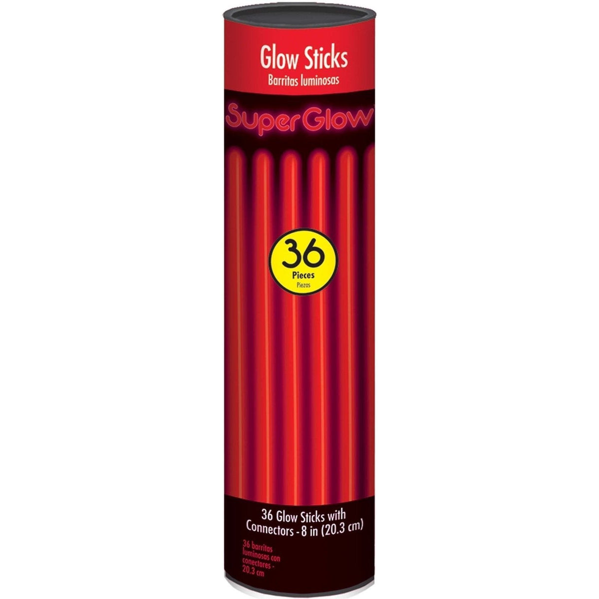 8" Glow Stick Tube - Red, 36 Count.