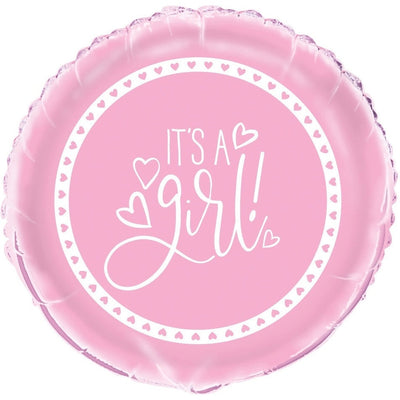 Pink Hearts Baby Shower Round Foil Balloon 18", Packaged