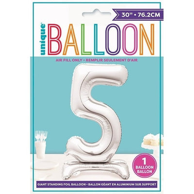 Silver Number Shaped Standing Foil Balloon 30" 5