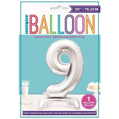 Silver Number Shaped Standing Foil Balloon 30" 9