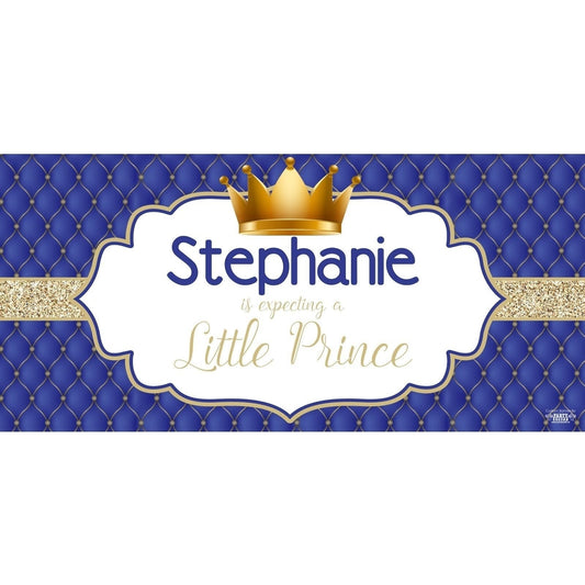Banner - Custom Deluxe Baby Shower Blue & Gold Crown