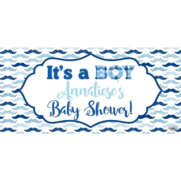 Banner - Custom Deluxe Baby Shower Blue Mustaches