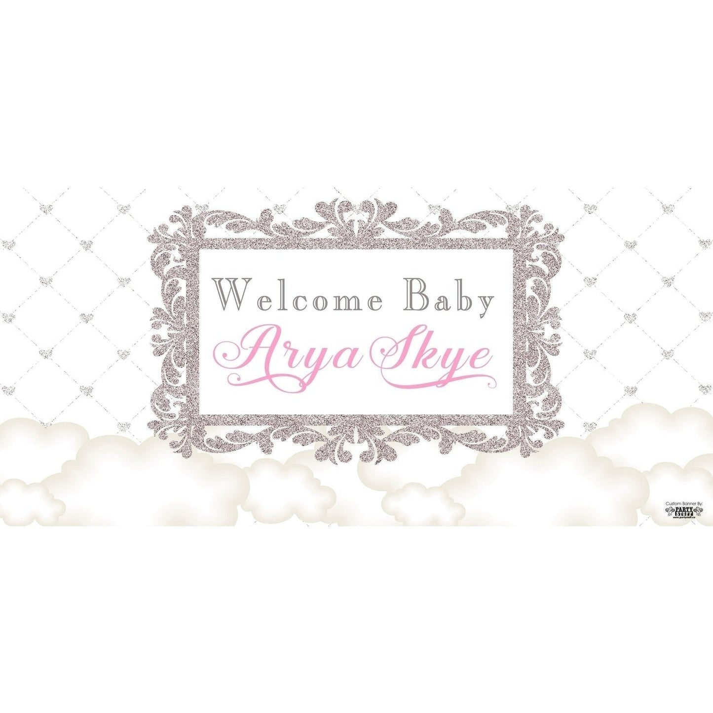 Banner - Custom Deluxe Baby Shower Clouds & Silver Sparkle